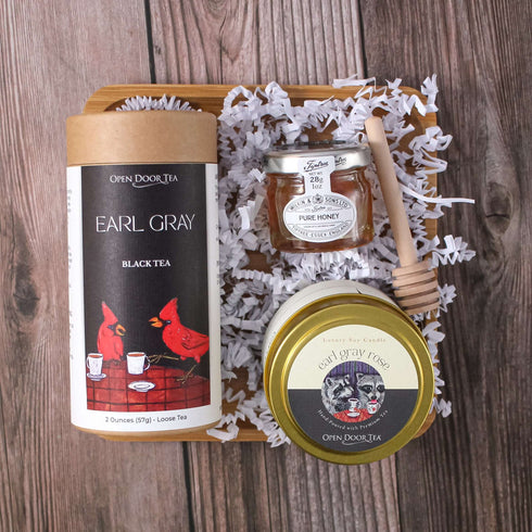 Tea Therapy Tray | Signature Tea Tube with "Tea" Candle, Honey Jar, Mini Dipper, and a Bamboo Tray