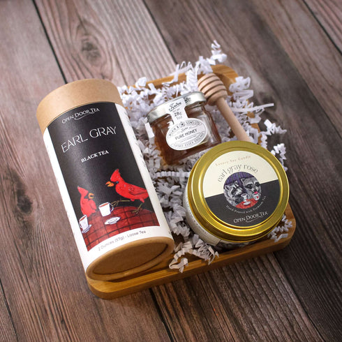 Tea Therapy Tray | Signature Tea Tube with "Tea" Candle, Honey Jar, Mini Dipper, and a Bamboo Tray