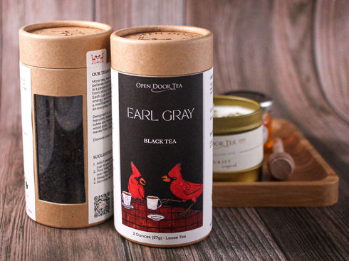 Tea Therapy Tray | Signature Tea Tube with "Tea" Candle, Honey Jar, Mini Dipper, and a Bamboo Tray