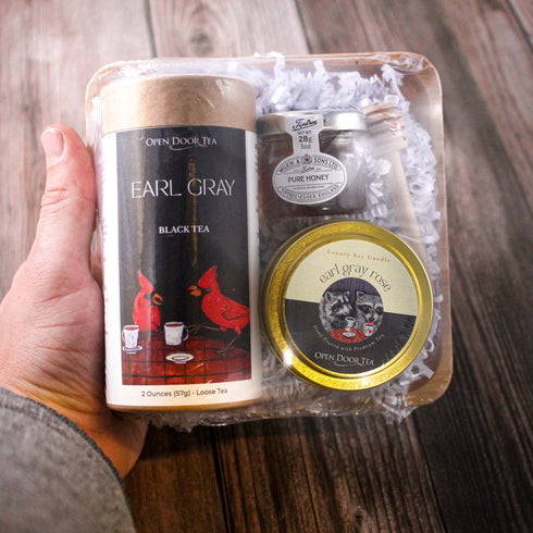 Tea Therapy Tray | Signature Tea Tube with "Tea" Candle, Honey Jar, Mini Dipper, and a Bamboo Tray