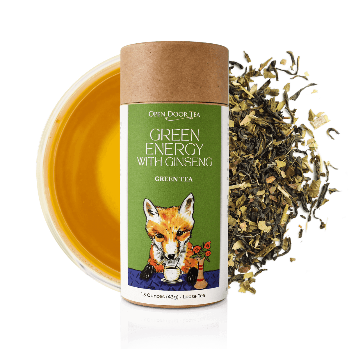 Green Energy with Ginseng Green Tea, Loose Leaf Open Door Tea CT