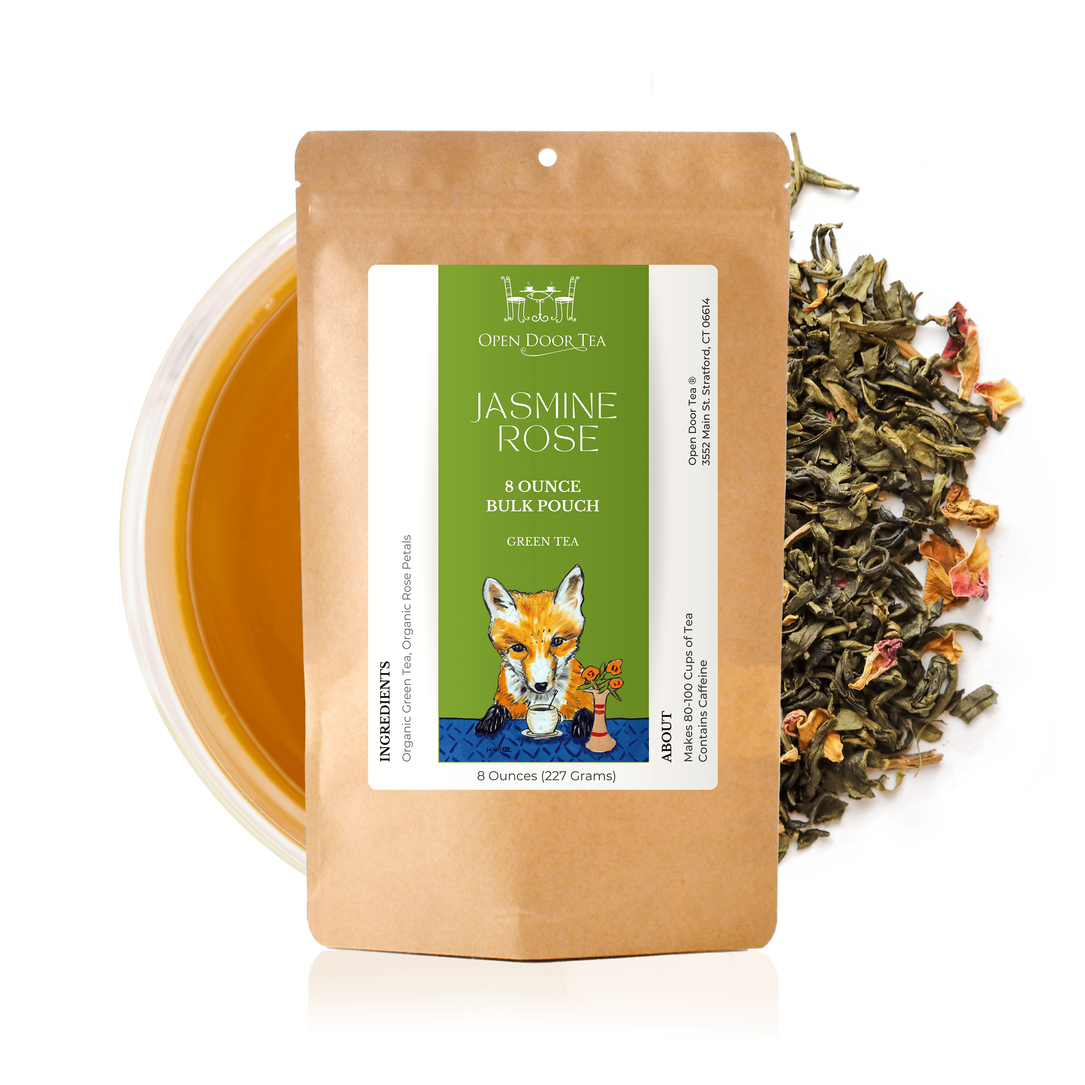 Jasmine Rose | Green Tea | Loose Leaf Tea | Open Door Tea, 8 Ounce Bulk Pouch